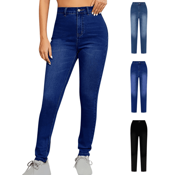Tawop Skinny Jeggings for Women with Pockets High Waist Rayon Blend Ladies Pants Dark Blue 3XL