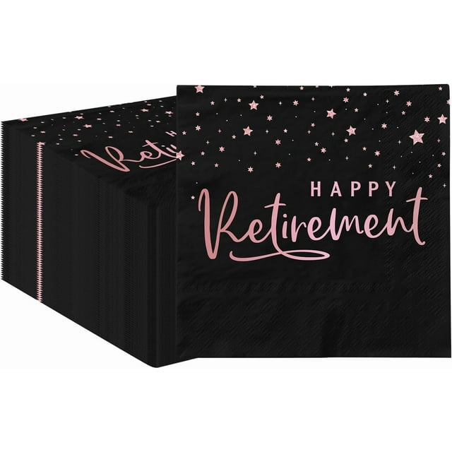 60 Pcs Serviettes en Papier pour la Retraite Rose Doré Serviettes en Papier Jetables Décorations Joyeux Adieu pour Décoration de Fête de Retraite