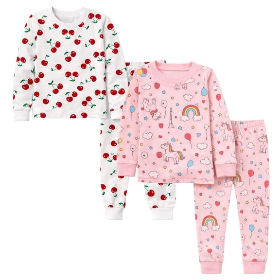 BenBen Kids Toddler Girl Pajamas Pj Set Long Sleeve Snug Fit Soft & Cozy Sleepwear Loungewear 2-Pack - Size 2Y to 10Y