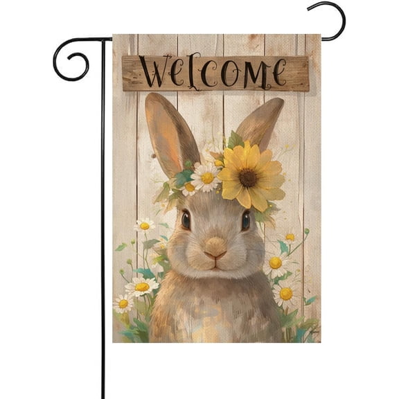 Welcome Rabbit Garden Flag Double Sided 12 x 18 Inch Summer Sunflower Daisy Yard Lawn Outdoor Farmhouse Home Decoration