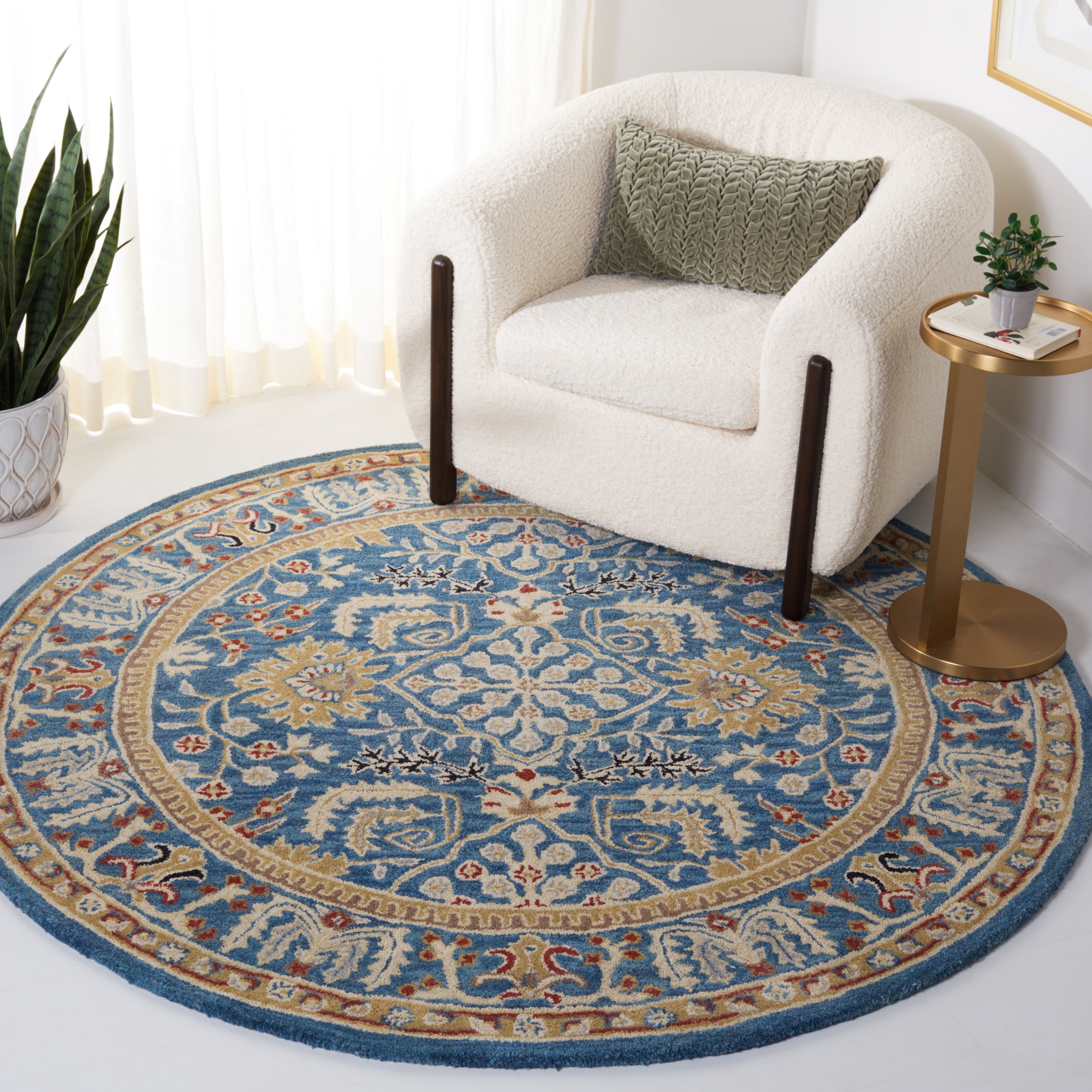 SAFAVIEH Antiquity Caelestinus Oriental Wool Area Rug, Dark Blue/Multi, 8' x 8' Round