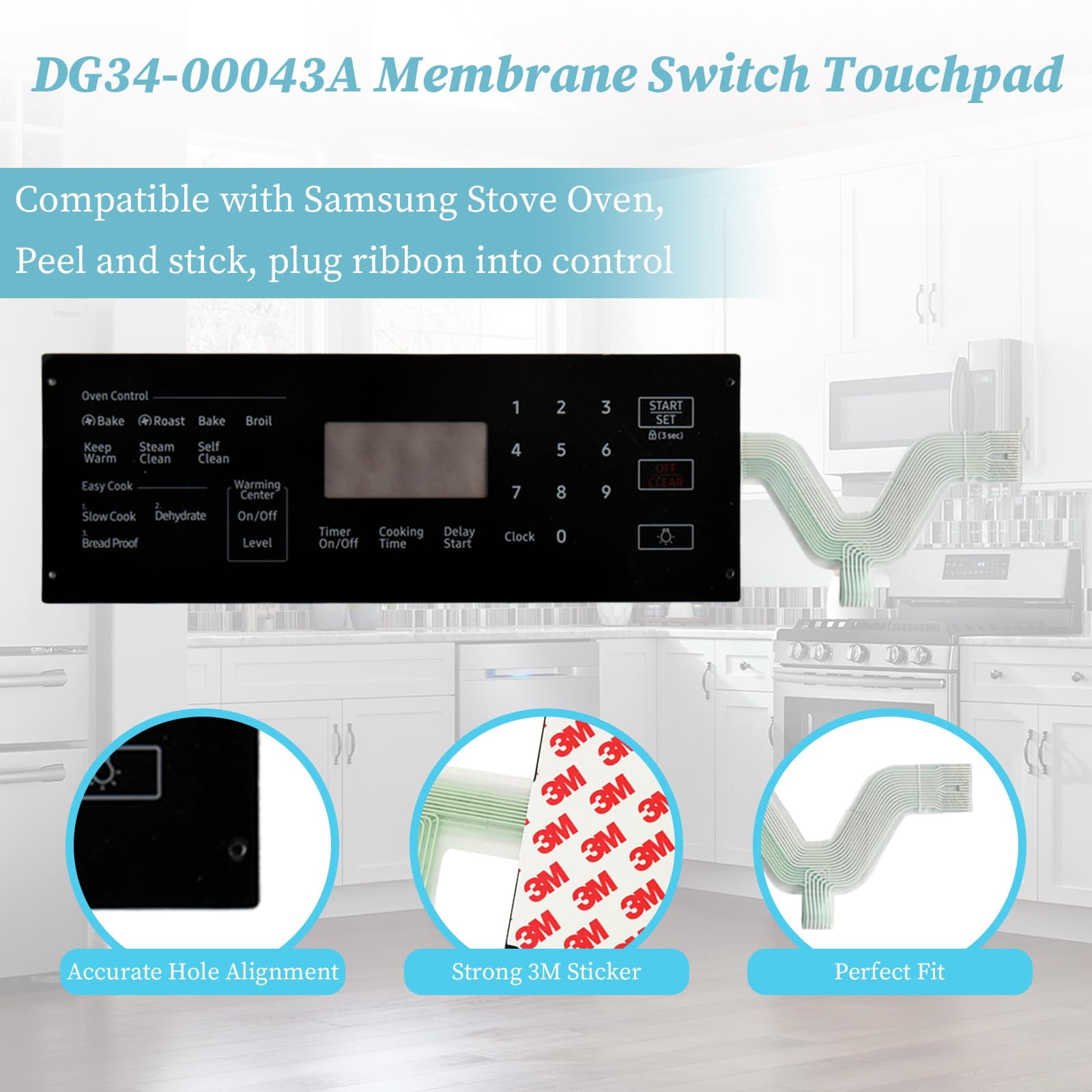 DG34-00043A Switch Membrane Replacement Model, Touchpad Overlay, Compatible with Samsung Stove Oven,for PD00051348,AP6244845,PS12086110,4958613,EAP12086110