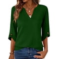 thumbnail image 1 of Mujeres 3/4 Manga de Verano Tops V Cuello Botonado Color Sólido Blusa, Camisetas Casuales de las Mujeres Suelto Ajuste Suave Respirable Primavera de Uso Diario, 1 of 8