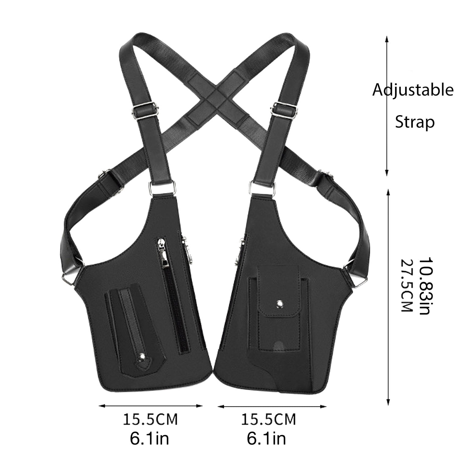 Unisex Anti-Theft Leather Double Shoulder Chest Bag, Adjustable Vest-Style Sling Bag with Multi-Pocket Pouch Wallet Design for Phone, Keys And Passport