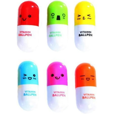 Capsule Pen (Six Color Pack),12PCS Smiling Face Pill Shape Ballpoint ...