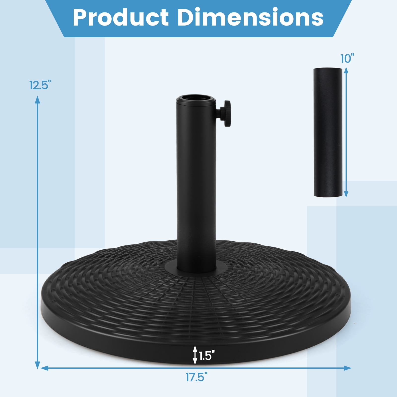Costway Concrete Patio Umbrella Base, Heavy-duty Round Umbrella Stand with Rattan Pattern