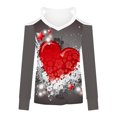 thumbnail image 4 of Día de San Valentín Moda Mujer Casual Manga larga Fuera del hombro Halter Cuello en V Corazón Estampado Top Blusa Pompotops  FGAJ13390, 4 of 5