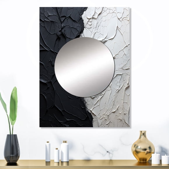 Designart "Monochrome Paint Minimalist Corner" Coastal Mirror Wall Decor - Coastal White Coastal Mirror Wall Art For Bathroom - 32" x 24" Inch