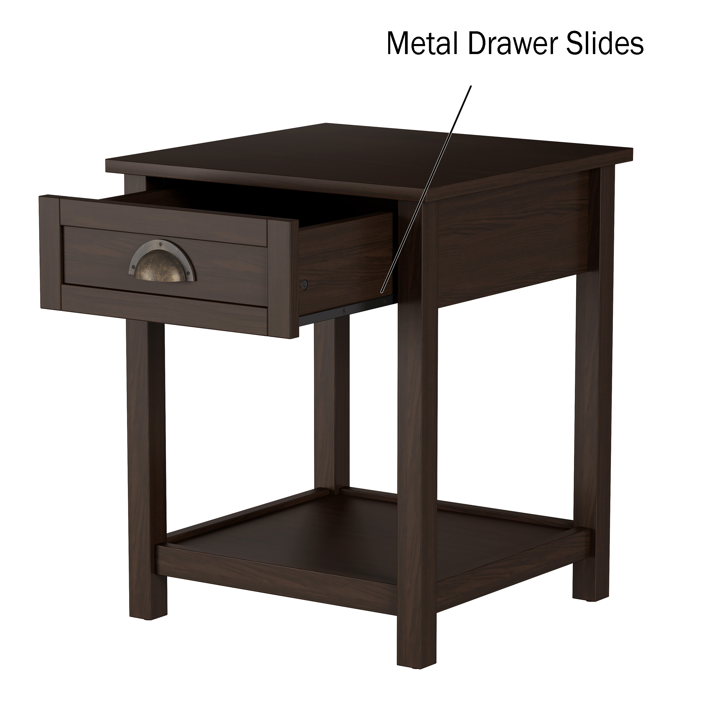 Lavish Home End Table with Drawer- Sofa Side Table with Storage Shelf (Brown)