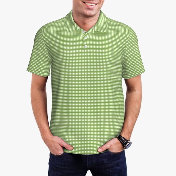Fotbe Green Gingham Camiseta Polo de Golf para Hombre con Estampado – Camisa Deportiva Transpirable con Cuello Abotonado-3X-Large