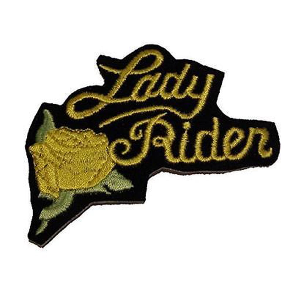 LADY RIDER PATCH W/ YELLOW ROSE BIKER MOTORCYCLE MC VEST CUT WOMAN