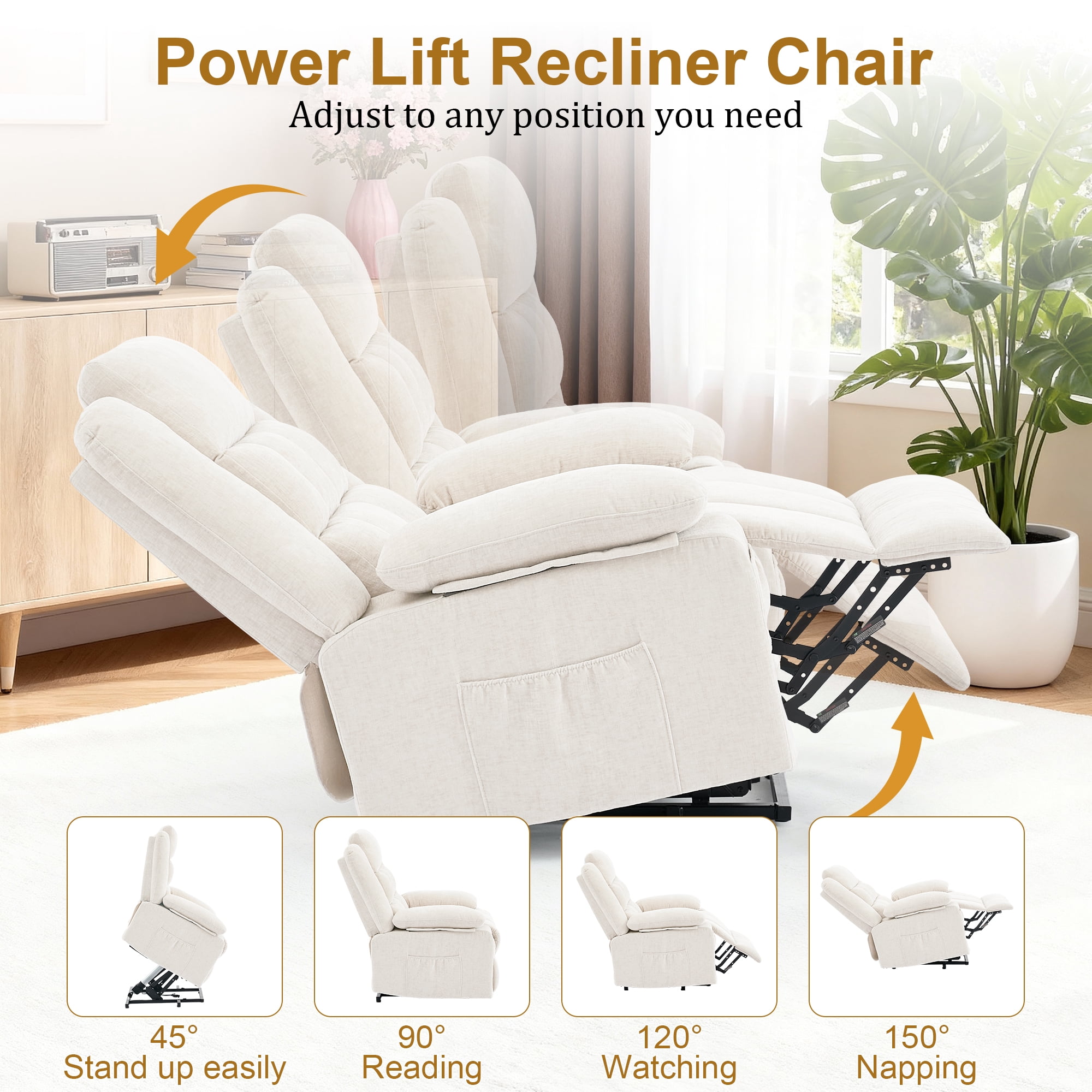 Korser Power Lift Recliner for Elderly with Heat and Massage Recliner Chair with Infinite Position Electric Lift Chair for Living Room,Beige