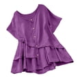 thumbnail image 1 of Yuyuzo Chemises en Coton et Lin pour Femmes Manches 3/4 Col Rond Ourlet à Volants Blouses Amples, 1 of 7