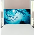 thumbnail image 1 of Mystic Headboard, Animal with Burning Eyes in the Dark Forest at Night Horror Halloween Illustration, Upholstered Decorative Metal Bed Headboard with Memory Foam, Twin Size, Navy White, by Ambesonne, 1 of 4