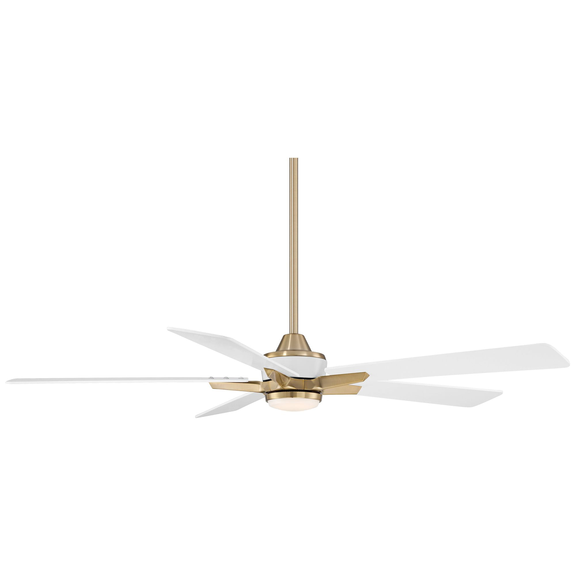 Casa Vieja 52" Vegas Nights Modern Indoor Ceiling Fan 5 Blade LED Light Remote Control Soft Brass Finish White Wood Blades Bedroom