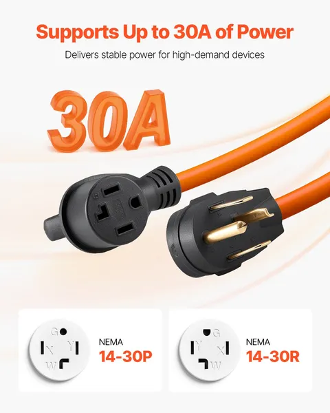 25 ft Dryer Extension Cord, 4-Prong NEMA 14-30P to 14-30R Dryer Cord, 125V/250V, STW 10AWG/4C, 30A, Pure Copper Wire Cable with Black Non-woven Bag and PVC Cable Tie, for Outdoor & Indoor Use