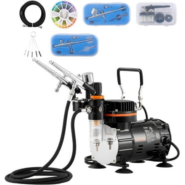 Airbrush Kit, Professional Airbrush Set with 1/5 HP Compressor & 3 Airbrushes, Airbrushing System Kit with Multi-Purpose Dual-Action Gravity Feed Airbrushes, Art Nail Cookie Tatto