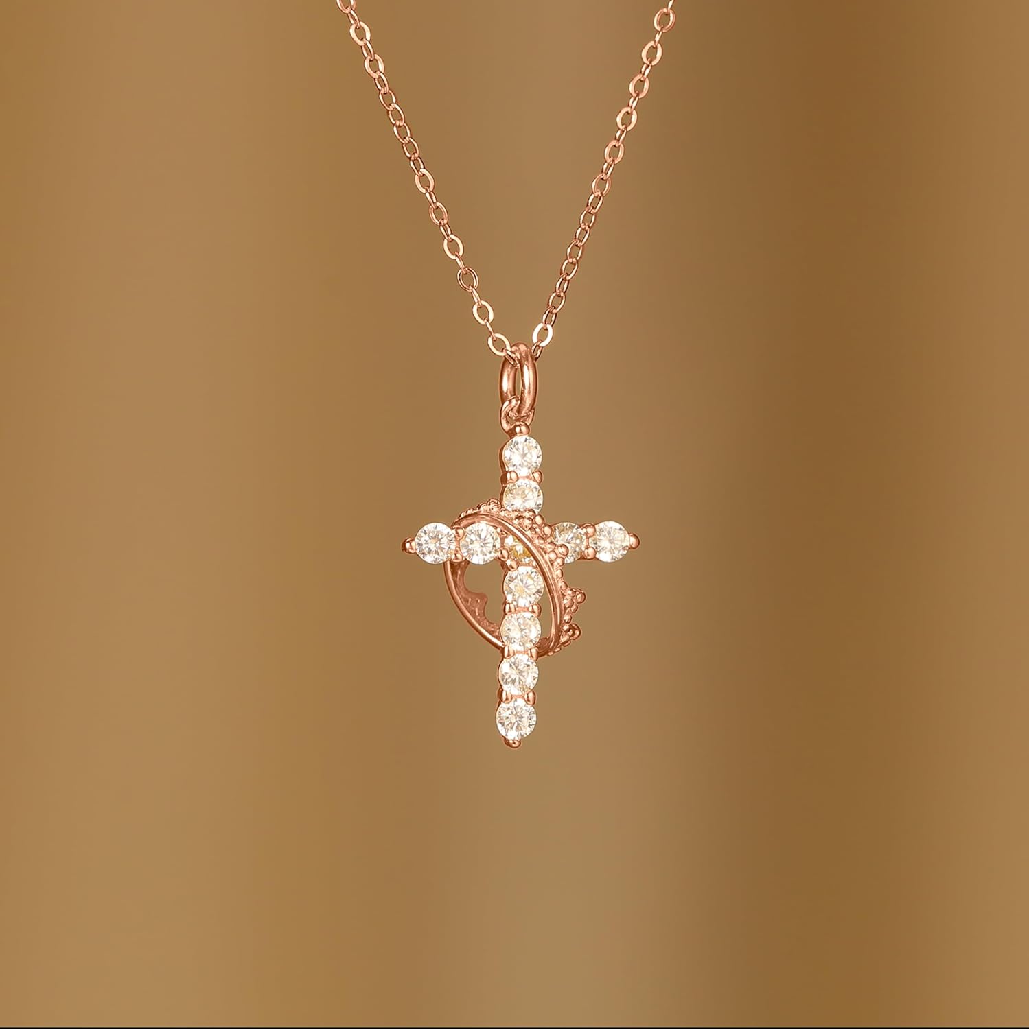 925 Sterling Silver Cross with Crown Necklace for Women Cubic Zirconia Pendant Necklaces Adjustable Choker Necklace Easter Christian Baptism Religious Christian Faith Jewelry Christmas Gifts