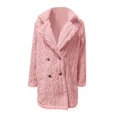 thumbnail image 4 of Women's 2025 Winter Double Breasted Plush Coat, Mid-Length Fleece Lined Trench Coat, Lapel Collar Warm Outerwear, Soft Faux Shearling Jacket, Elegant Cold Weather Protection Light Pink L, 4 of 5