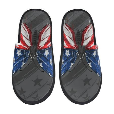 Balery Butterfly With USA Flag Slient Indoor Furry Fleece Comfort House Shoes Soft Non-Slip Home Shoes Cotton slippers House Slippers-- Medium