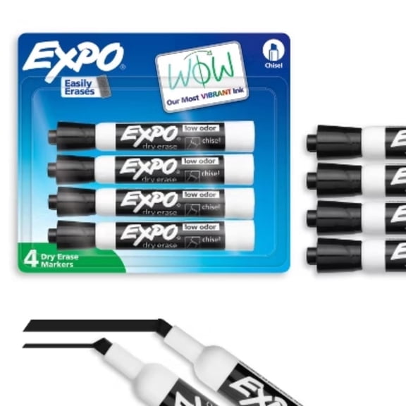 4pk Dry Erase Markers Chisel Tip Black