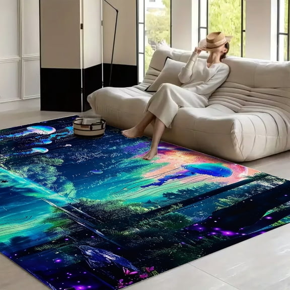 RKSupls Jellyfish Lake Forest Night  Soft Fluffy Velvet Area Rug   for Living Room Bedroom, Non-Slip Washable Carpet, Modern Minimalist Home Decor Floor Mat