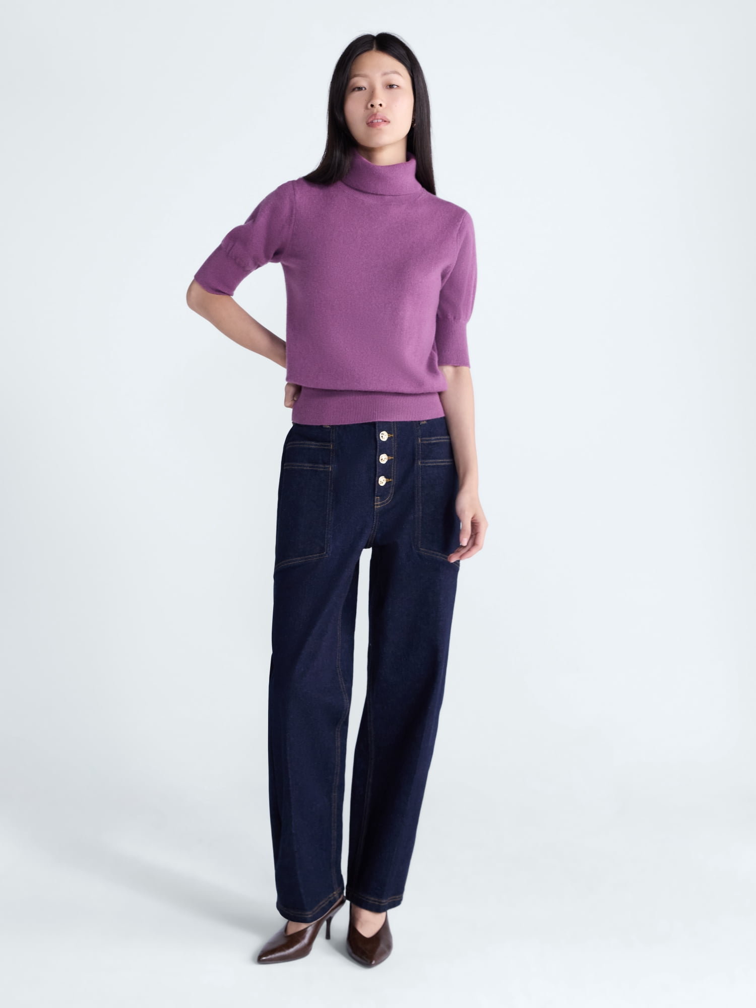 Scoop Women’s and Women’s Plus Cashmere Turtleneck Sweater with Elbow Length Sleeves, Lightweight, XXS-4X
