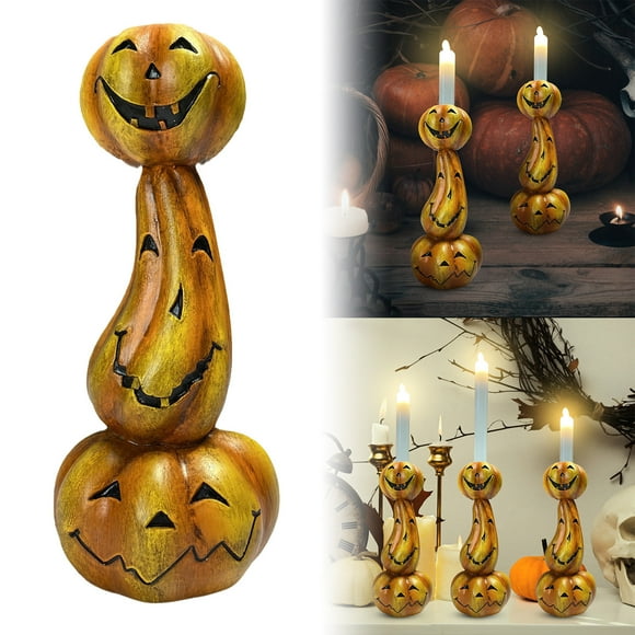 Pumpkin Candle Holder For Fireplace Polyresin Candlesticks Holder For Decorations Yellow Candle Holders for Mantle Glass Pedestal Candle Holders Candle Pillar Holders