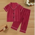 thumbnail image 4 of Gubotare Cute Boy Girl Stain Silk Comfy Clothes Set 2-Piece Stripes Long Sleeve Button Lapel Shirt + Pants Kid Soft Outfit 6 12 Months (Red,6-12 Months), 4 of 4