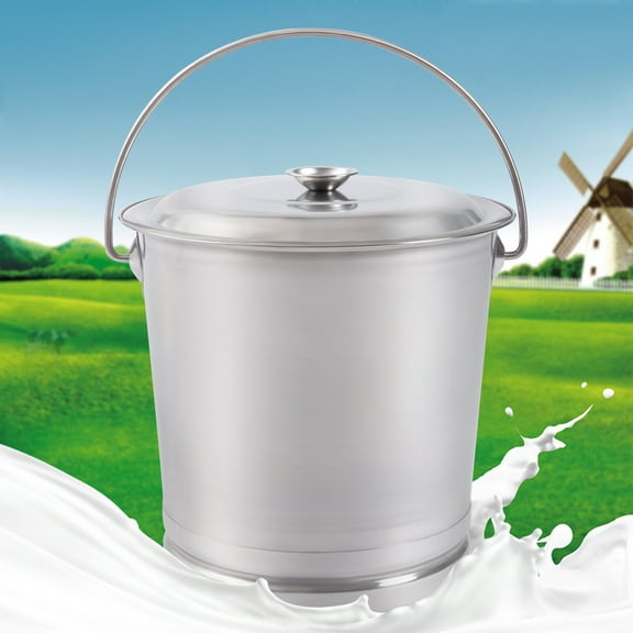 Miumaeov Stainless Steel Milk Pail Bucket with Lid, Handle, and Open Lip Edge, Also Good for Compost (8L)