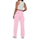 thumbnail image 4 of Pantalones rectos lisos con cintura elástica para mujer - Diseño con tirantes, poliéster, ropa informal - Tallas S-XXL, 4 of 6