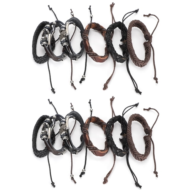 2 Set Leather Bracelet Vintage Wrap Adjustable Braided Wrist Hand-Made Craft Decorations