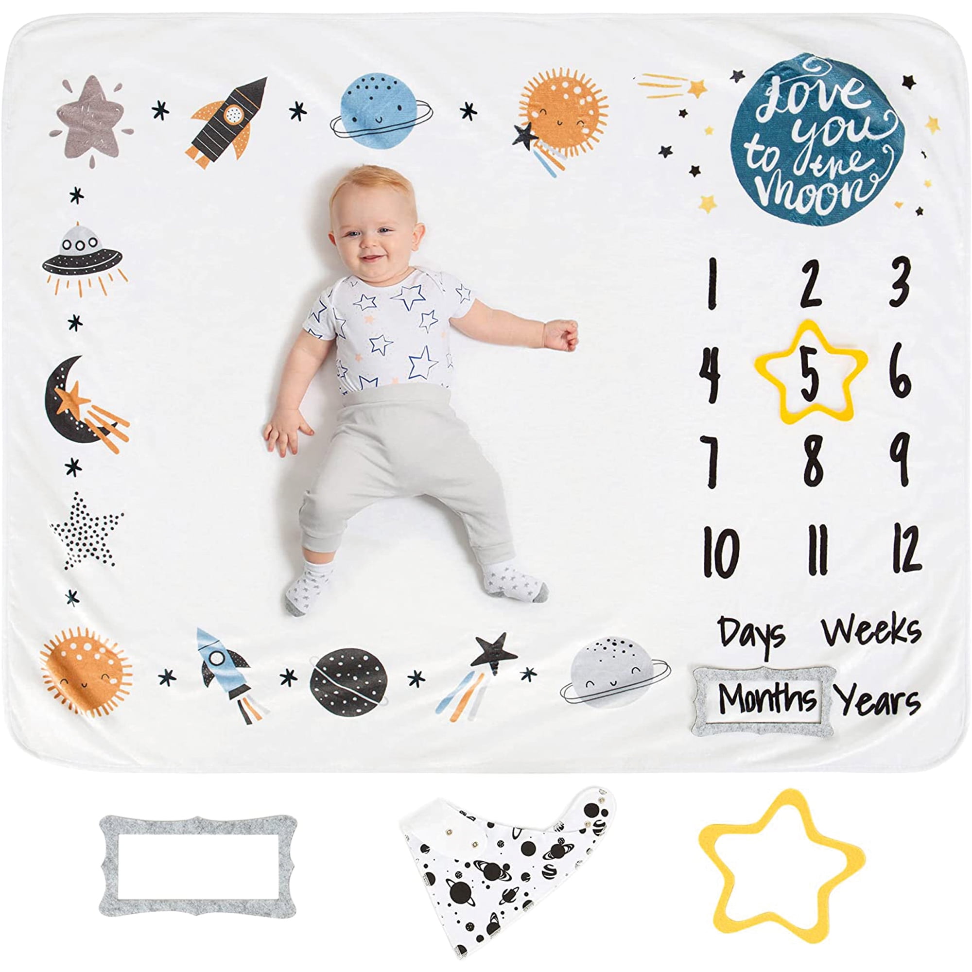 Luka&Lily Monthly Baby Milestone Blanket for Girls and Boys Newborn Gifts Outer Space