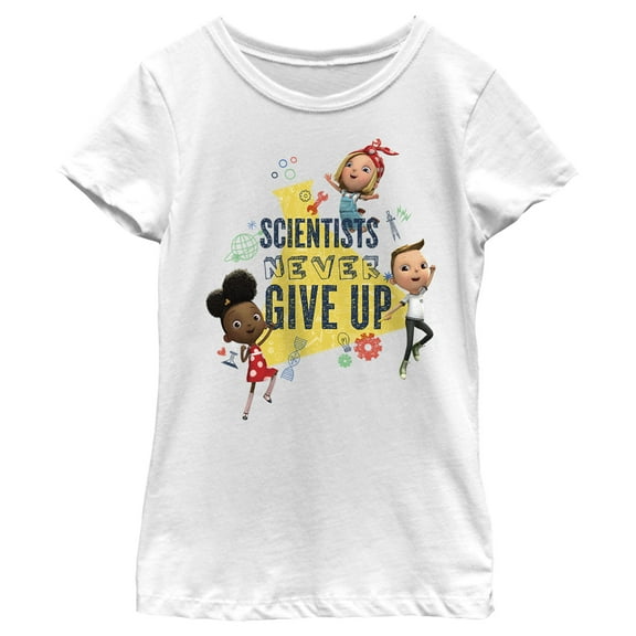 Girl's Ada Twist, Scientist Never Give Up  Graphic Tee White Small