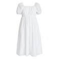 thumbnail image 4 of Time and Tru Women's and Women's Plus Cotton Back Tie Midi Dress with Short Puff Sleeves, Sizes XS-4X, 4 of 5