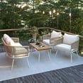 thumbnail image 2 of 4-Piece Boho Rope Patio Furniture Set with Acacia Wood Table, Outdoor Deep Seating Conversation Set with Thick Olefin Cushions for Backyard, Porch, Balcony - Beige, 2 of 7