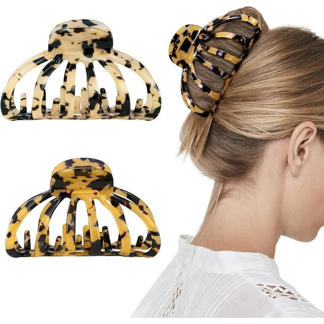 Ensemble de 2 Pinces à Cheveux Antidérapantes pour Femmes, Pinces à Cheveux Larges, Pinces à Cheveux pour Cheveux Fins et Épais, Pinces à Cheveux Accessoires pour Femmes, Léopard