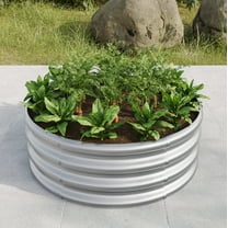 Round Galvanized Raised Garden Bed Outdoor, Bottomless Planter Box for Vegetable, Flower, Herb, Fruits, Metal Garden Box for Outdoor Gardening, Silver