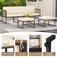 thumbnail image 6 of YYAo Outdoor Bistro Set, Outdoor Conversation Sets, 6 Pieces Acacia Wood Patio Furniture Set with Coffee Table and Ottomans-Beige, 6 of 8