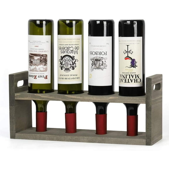 Haitral Wood Wine Rack for Countertop Holds 4 Bottles Gray