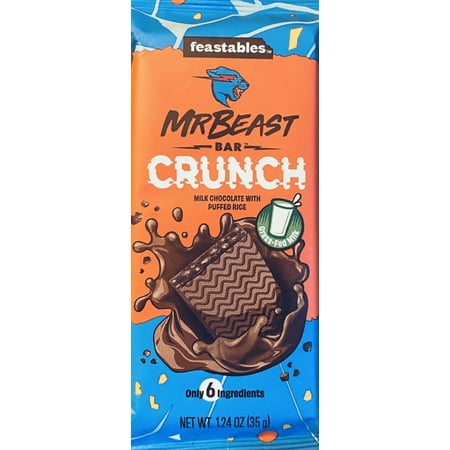 Mr Beast Feastables CRUNCH Milk Chocolate Puffed Rice Chocolate Bar 1.24 oz