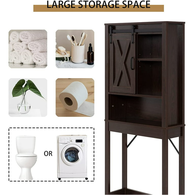 Over The Toilet Storage Cabinet, Farmhouse Storage Cabinet Over Toilet with  2 Barn Door & Toilet Paper Holder Stand，Home Space-Saving Toilet Rack, for