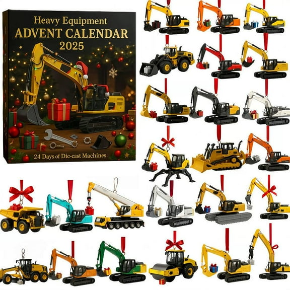 Advent Calendar 2025, 24 Mini Excavator Ornaments, 2D Construction Vehicle Advent Calendar