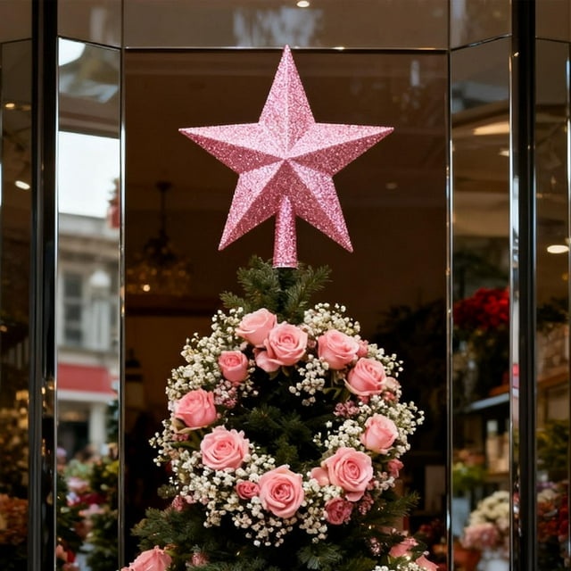 Adornos para La Punta Del árbol de Navidad, Colgantes Decorativos para La Punta Del árbol de Navidad, Regalos Navideños, Ideales para Las Fiestas de I Rosa