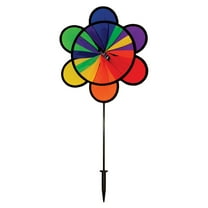 In the Breeze 2770 — Rainbow Double Flower/Wheel Combo Spinner, 12" — Colorful and Fun Wind Spinner for Yards and Gardens