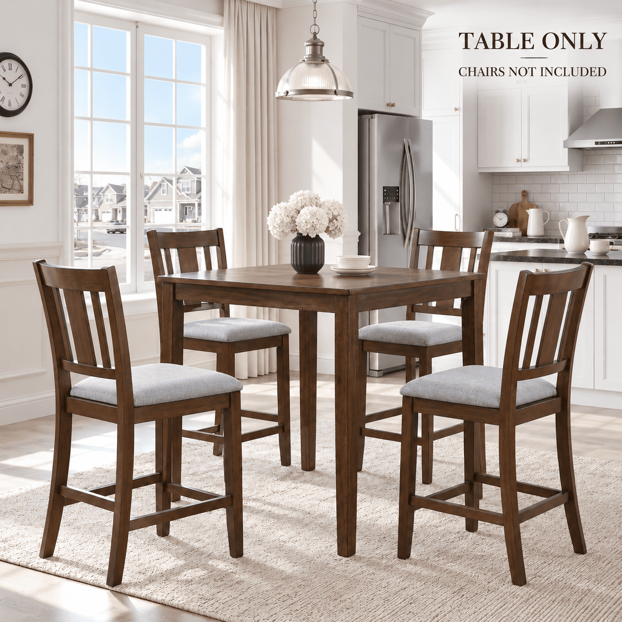 PAPROOS Counter Height Dining Table, Solid Wood Square Kitchen Table for Small Space, Modern Farmhouse Acacia Wooden Dining Table, Walnut(Table Only)