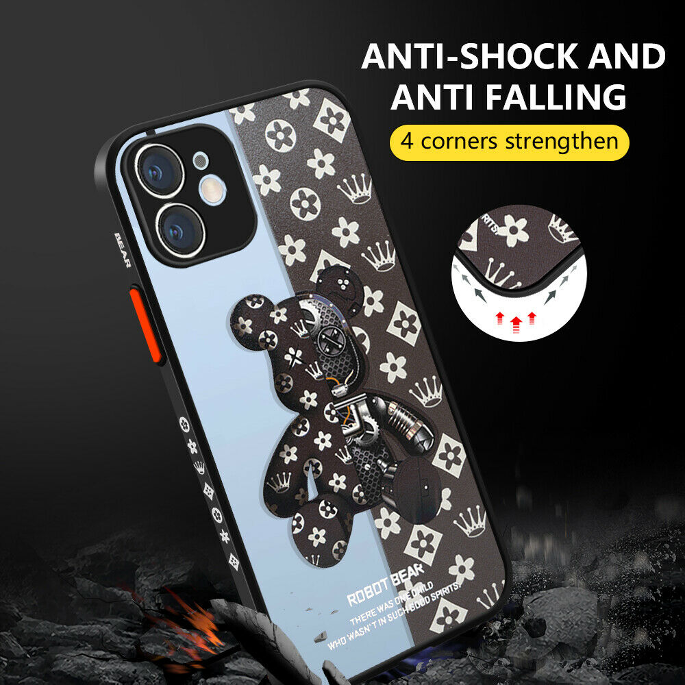 Soatuto for iPhone 12 Pro Max Phone Case Cool Bear Shockproof Protection Case with Hand Strap Soft Silicone TPU Bumper and Hard PC Pattern Back Luxury