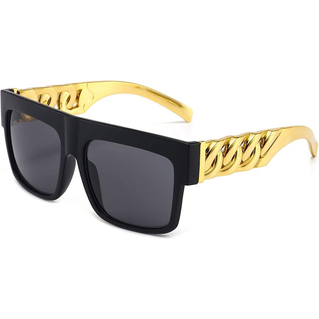 Gafas de sol cuadradas extragrandes con brazo de cadena dorada para mujer y hombre