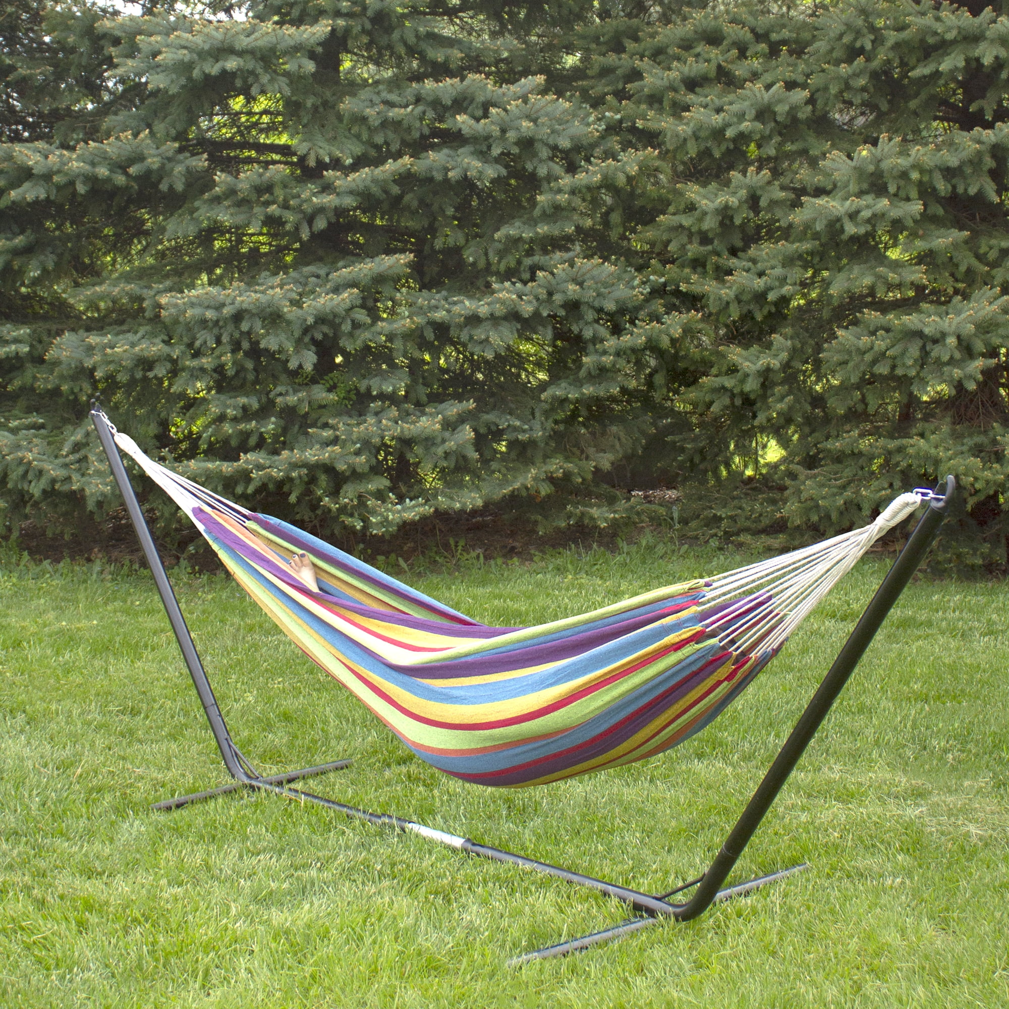 Northlight Striped Woven Two Person Brazilian Cotton Double Hammock - 72" x 57" - Multi-Color