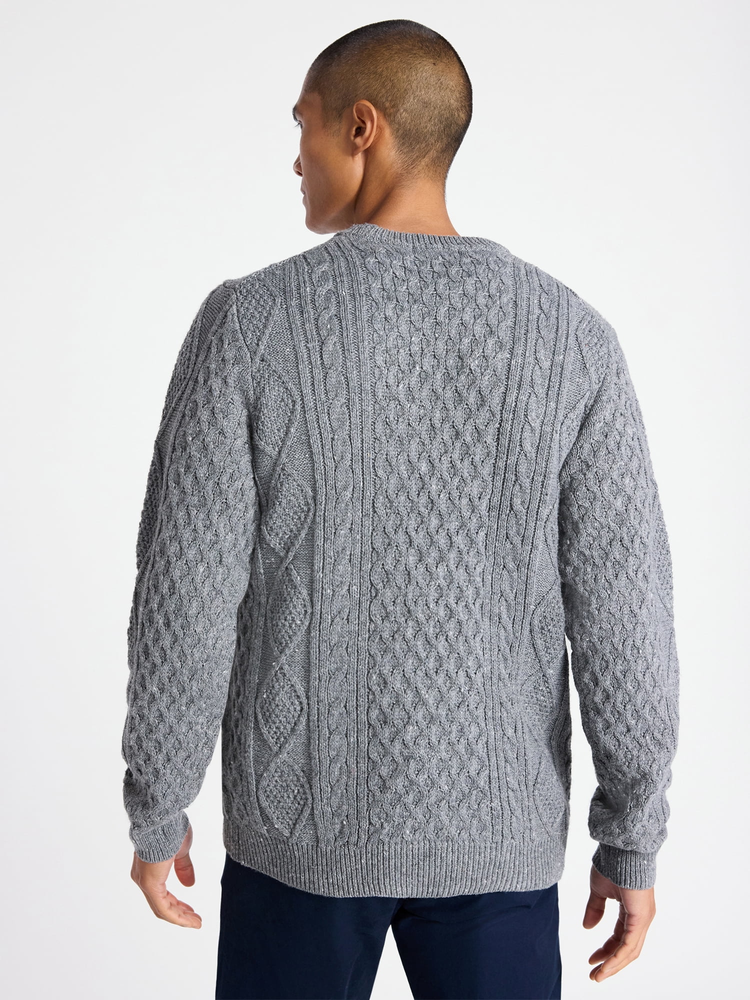 Free Assembly Men's Fisherman Crewneck Sweater with Long Sleeves, Sizes XS-3XL